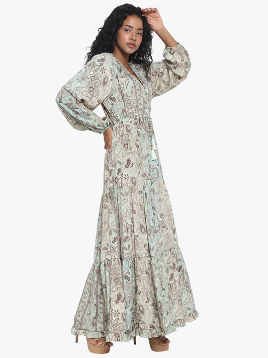 Boho Printed Long Dress with Full Sleeves