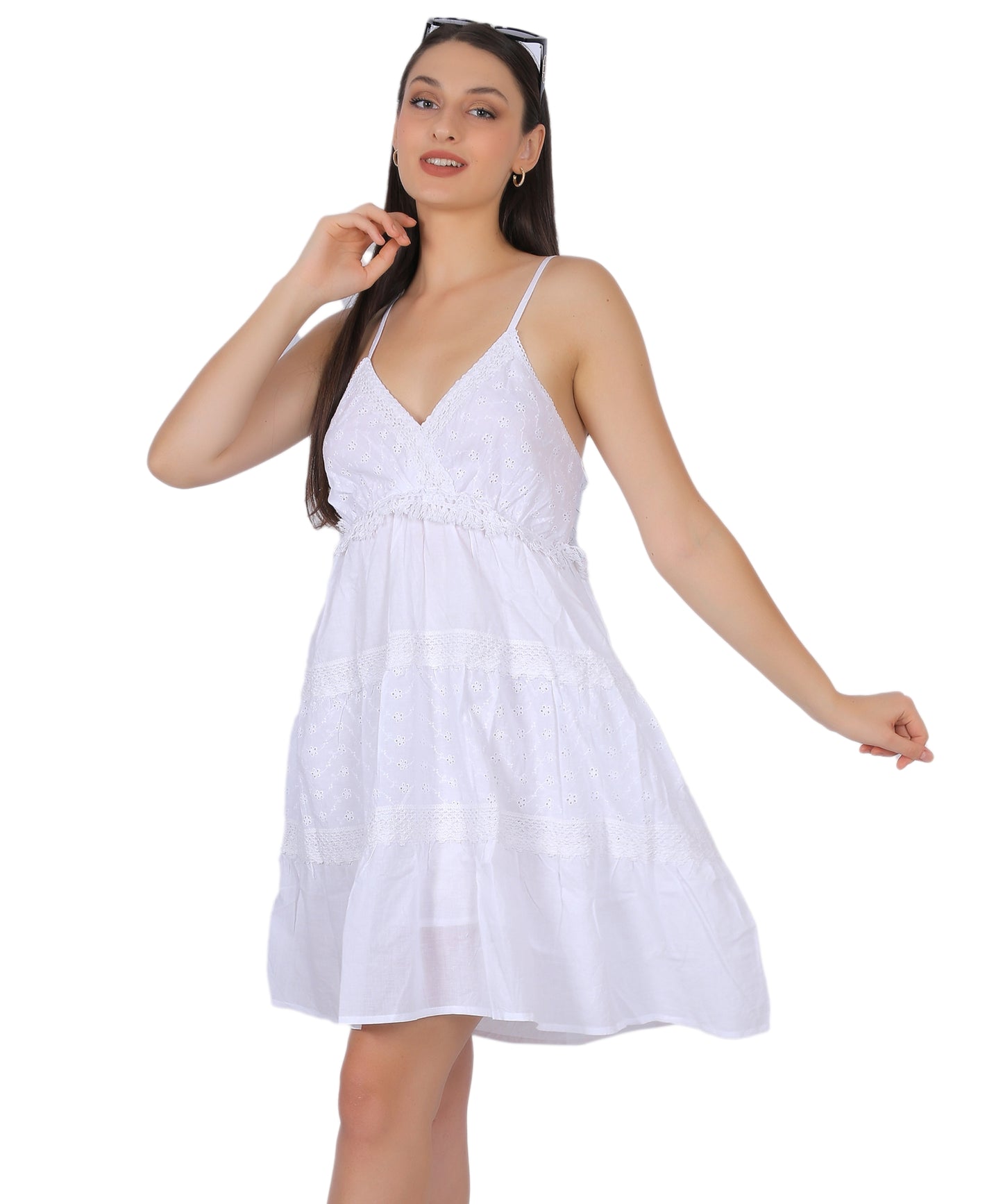 White Cotton Dress Manufacturer & Exporter | Schiffli Embroidery & Lace Work - Olizzo Delhi