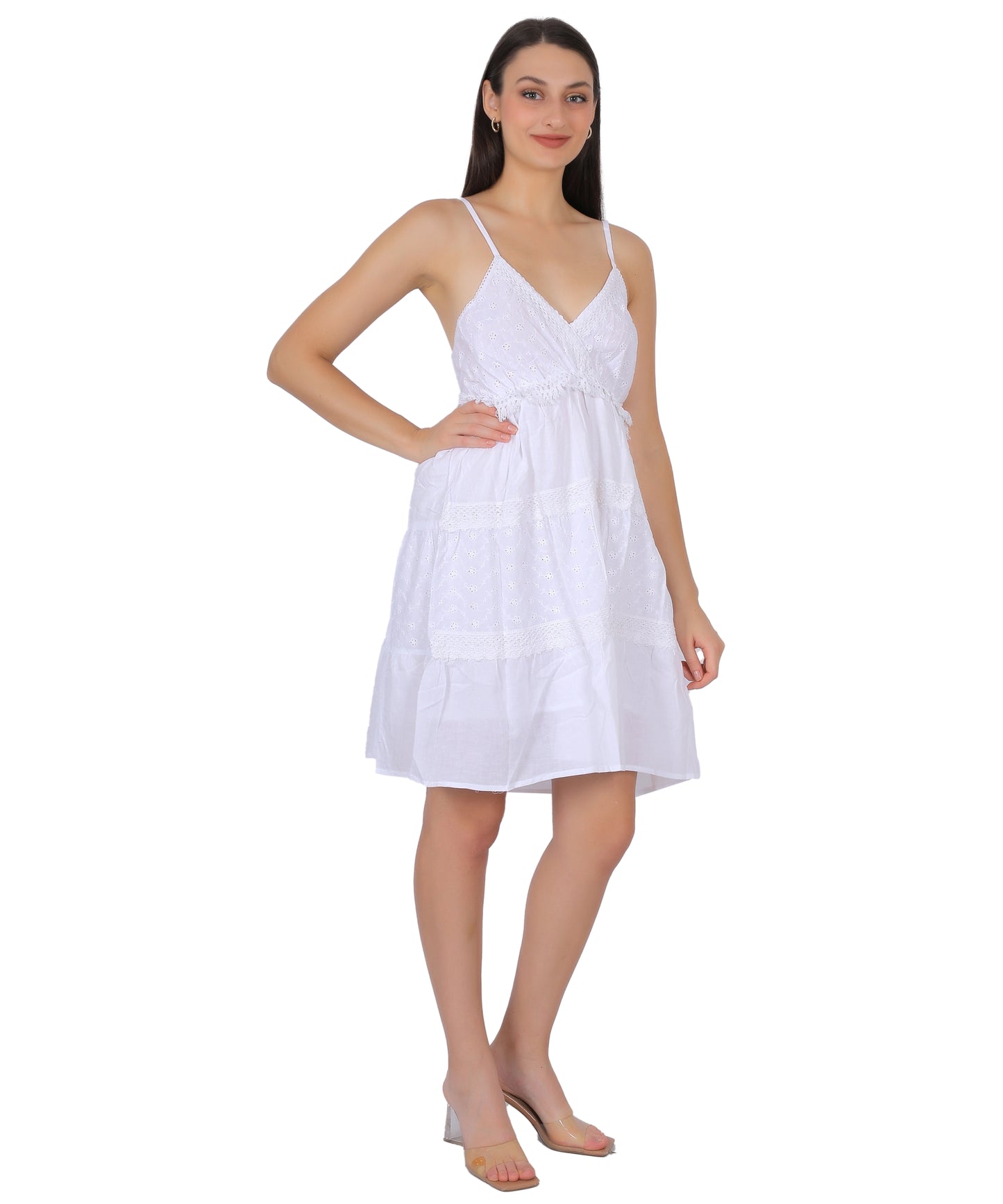 White Cotton Dress Manufacturer & Exporter | Schiffli Embroidery & Lace Work - Olizzo Delhi