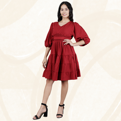OLIZO Women's Smocked Waist Tiered Western Dress