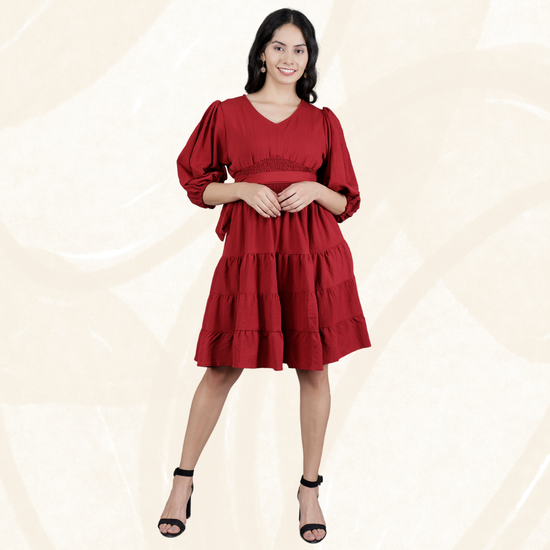 OLIZO Women's Smocked Waist Tiered Western Dress