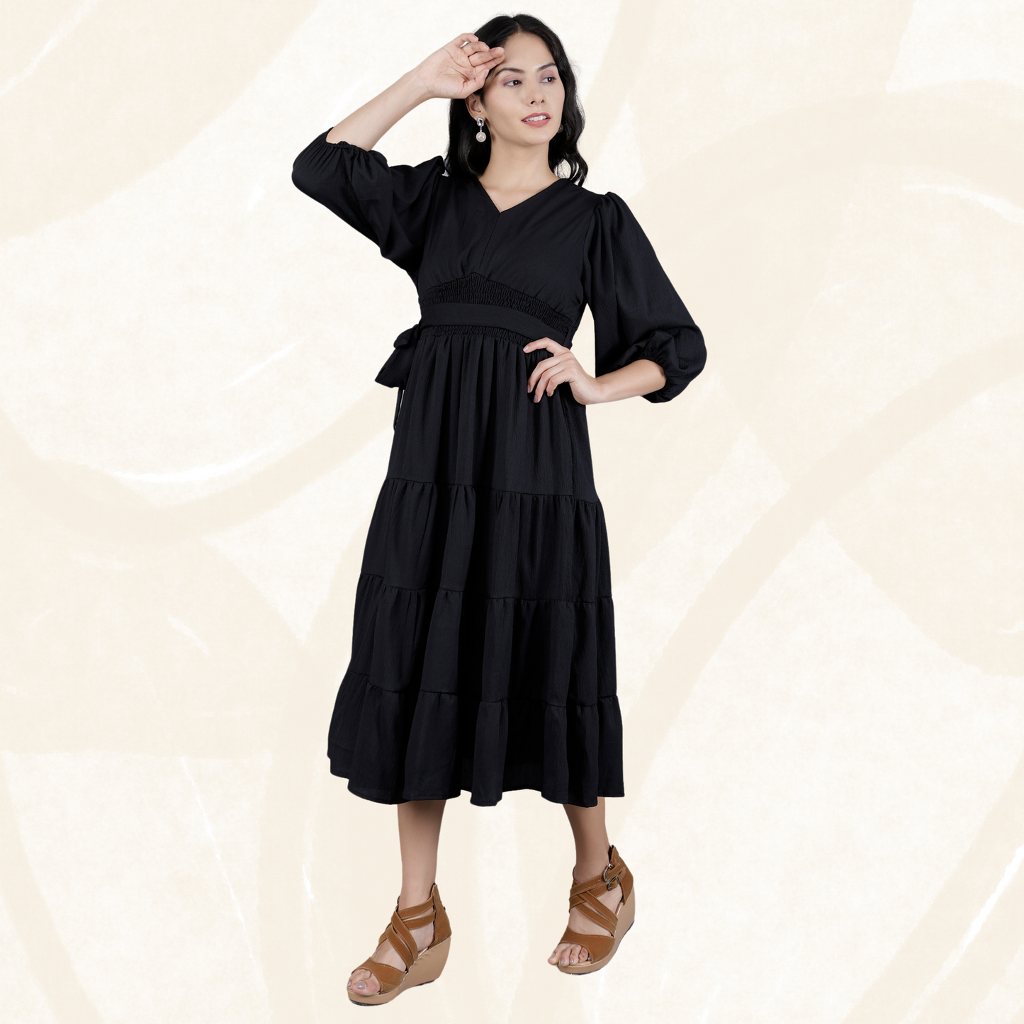 Women's Smocked Waist Tiered Long Western Dress
