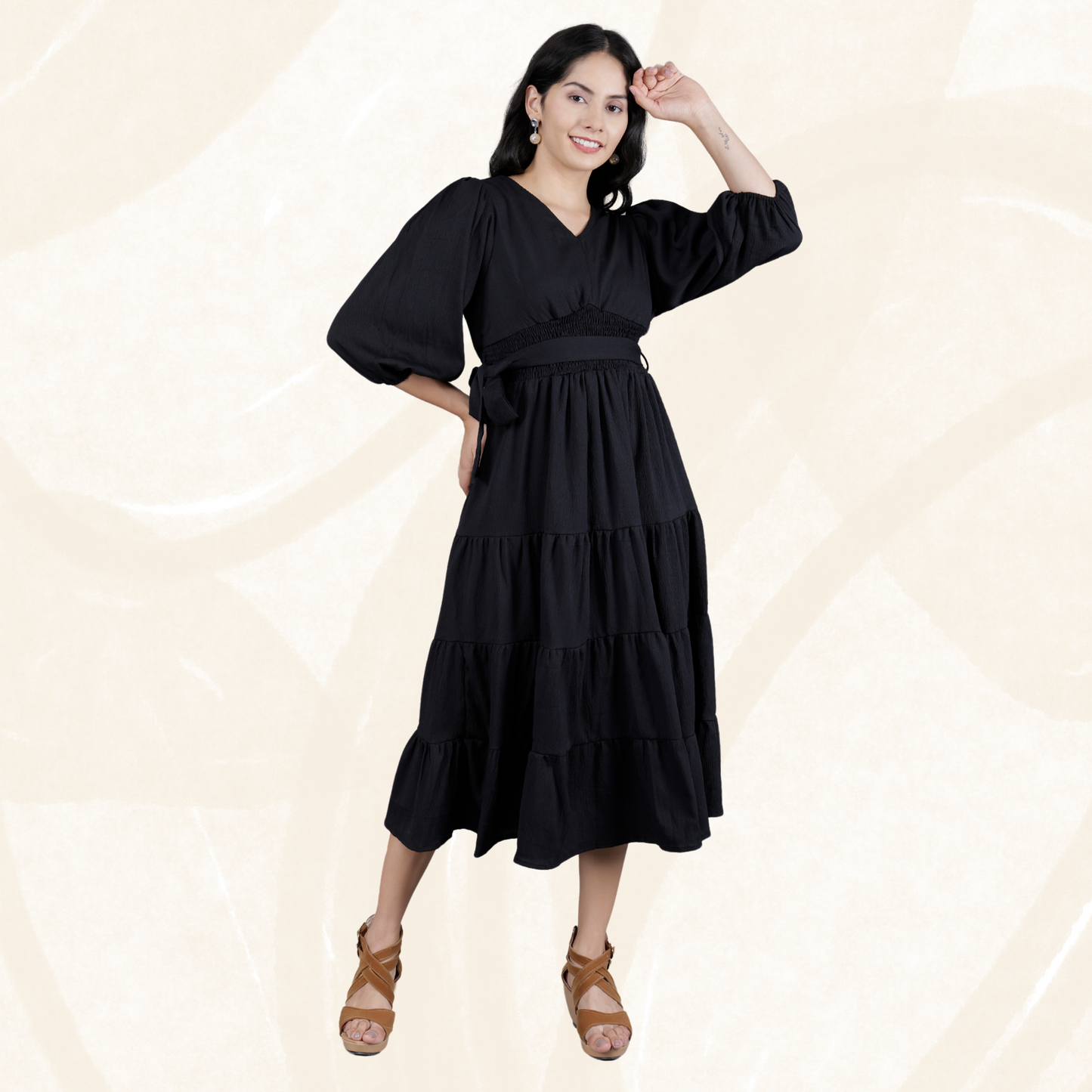 Women's Smocked Waist Tiered Long Western Dress