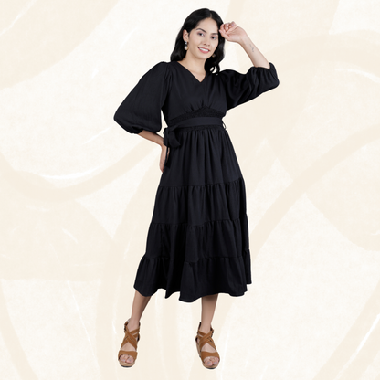 Women's Smocked Waist Tiered Long Western Dress