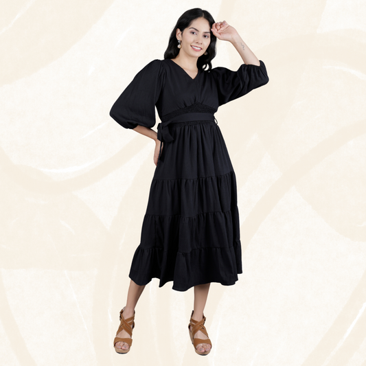 Women's Smocked Waist Tiered Long Western Dress