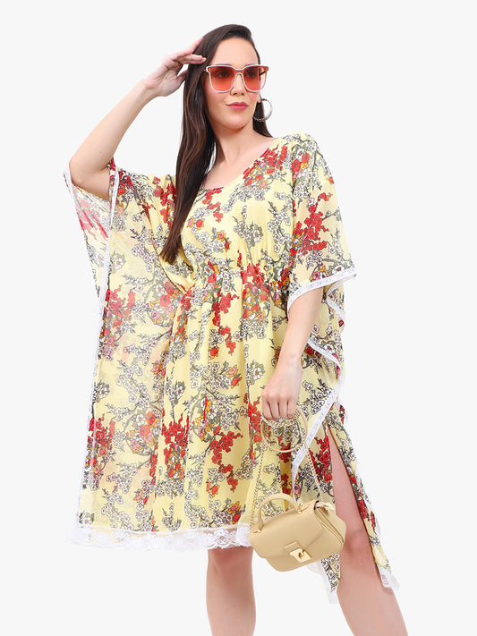 Vestido caftán de georgette con estampado floral