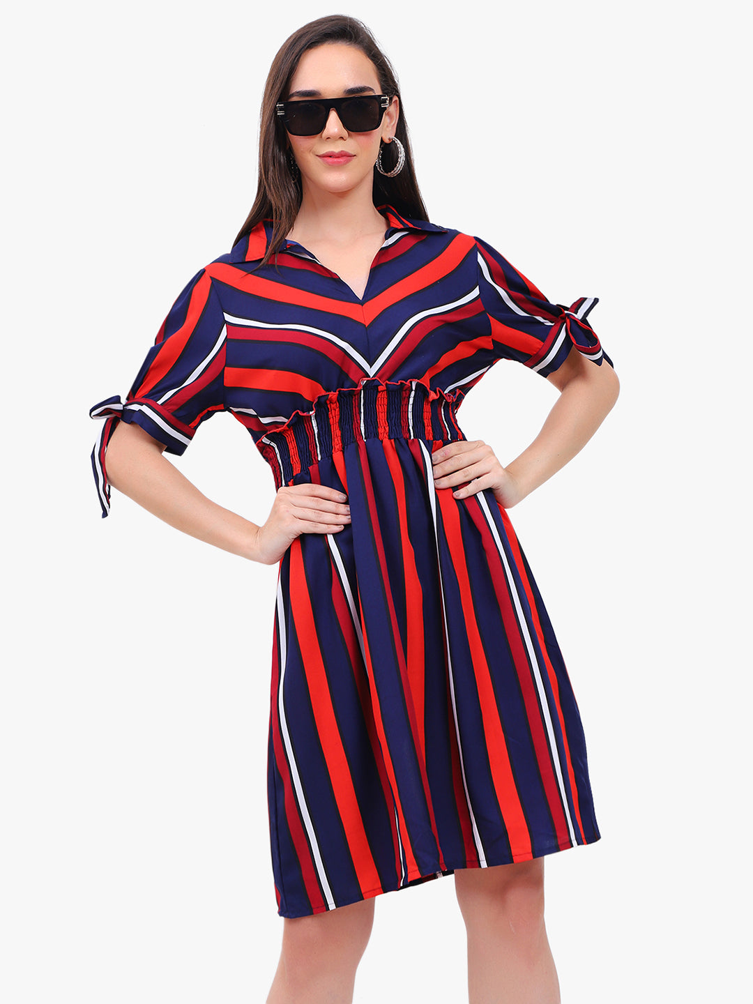 Vestido de crepe a rayas