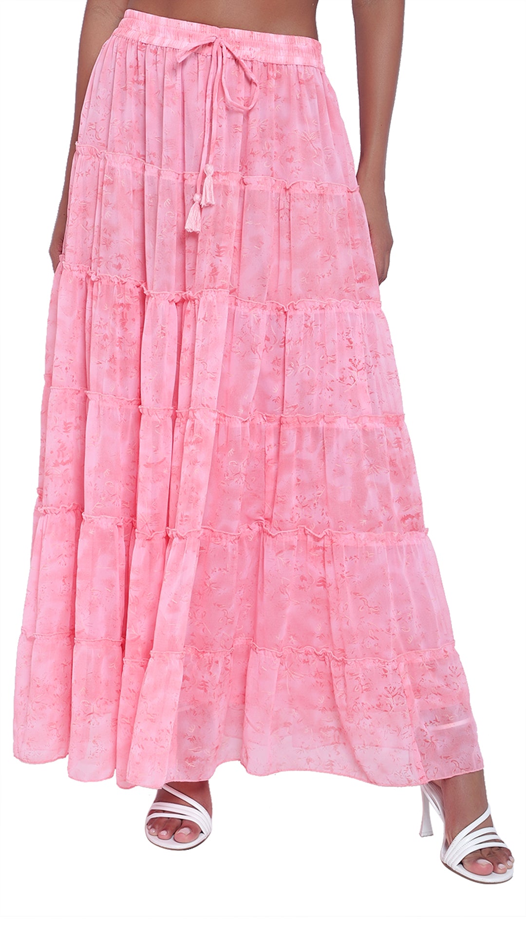 Printed 6-Tiered Long Skirt