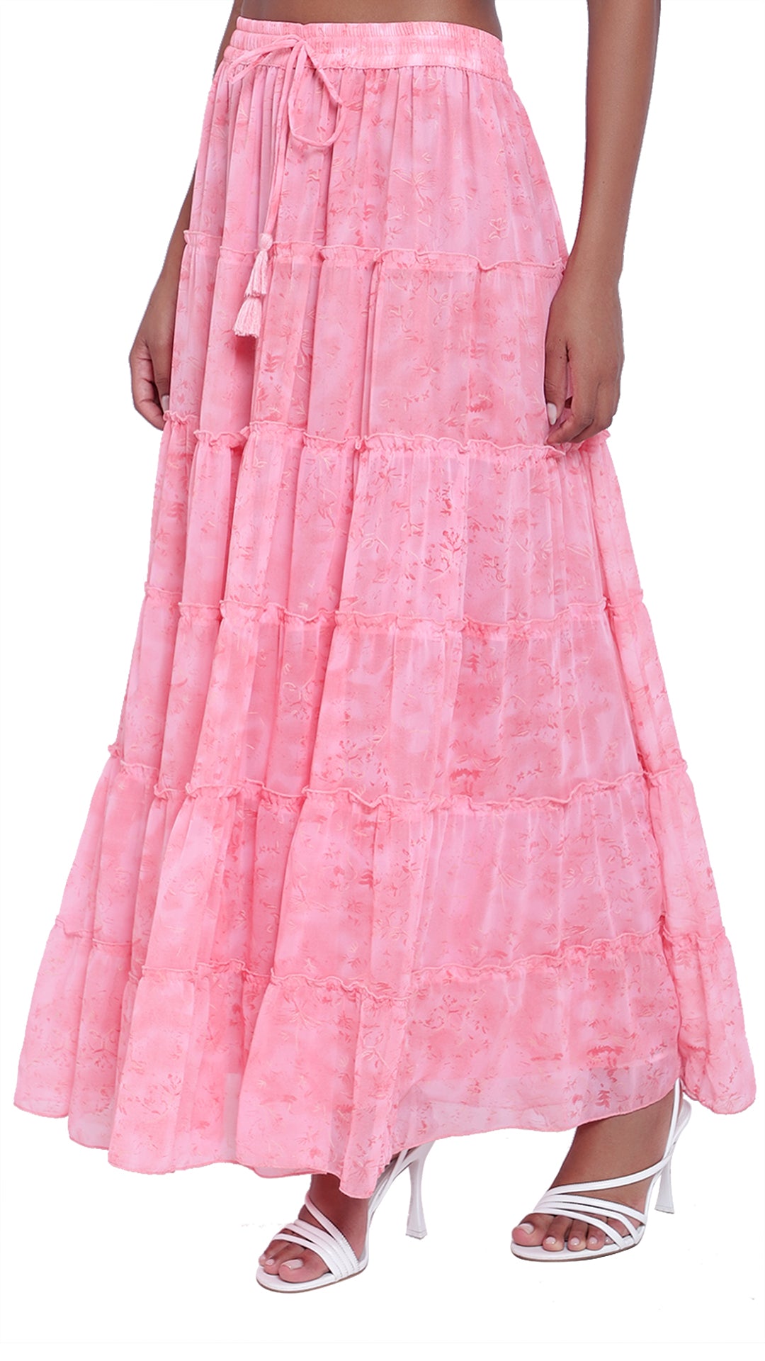 Printed 6-Tiered Long Skirt