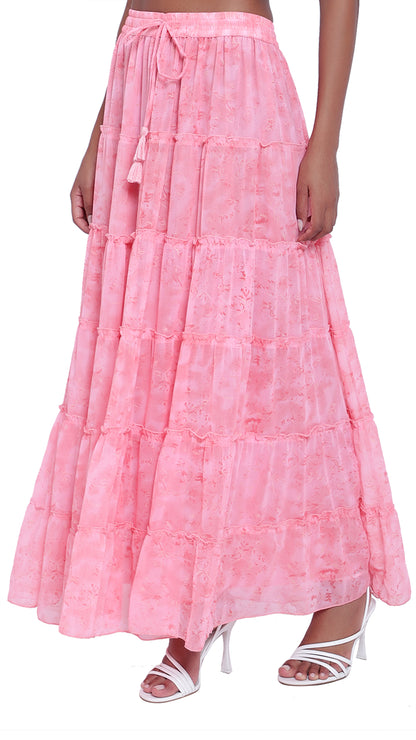 Printed 6-Tiered Long Skirt