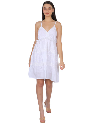 White Cotton Dress Manufacturer & Exporter | Schiffli Embroidery & Lace Work - Olizzo Delhi